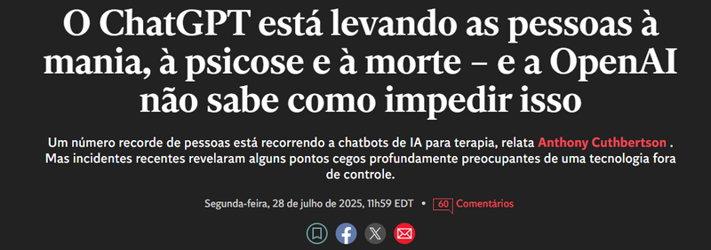 ChatGPT não evita suicídio: jovem de 29 anos se mata após “consulta” por IA